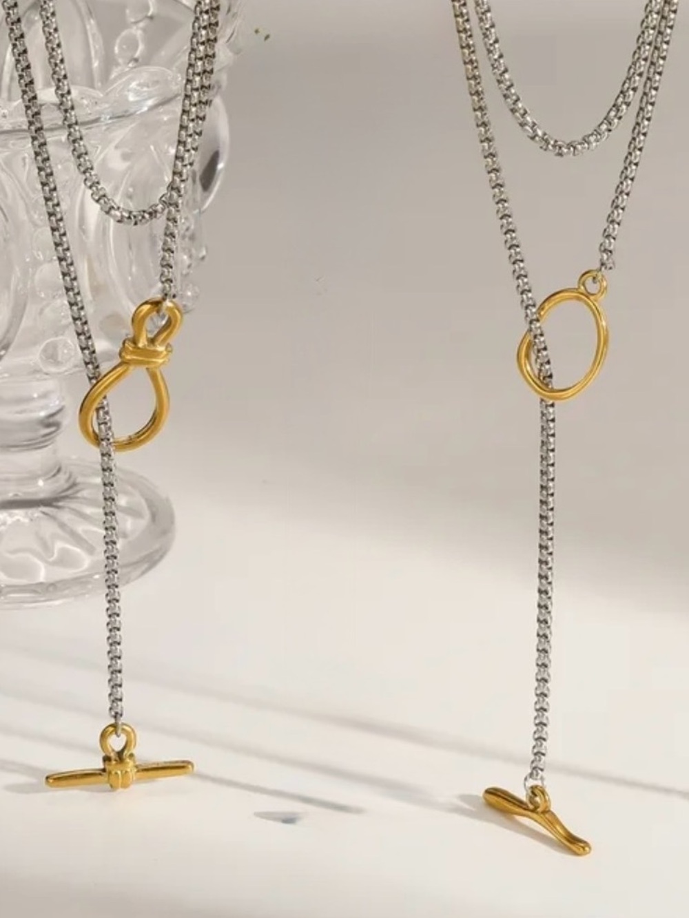 Multi-Tone Double ChainToggle Necklace NWT 18KT Gold Plated
